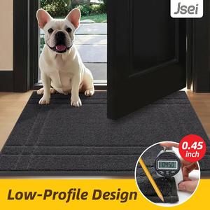 JSEI Entryway Rugs Doormat 24"x36", NonSlip Dirt Trapper Door Mats Indoor, Washable Absorbent and Stain Resist Welcome Floor Mat for Front Door, Dog Door Mat, Muddy Wet Shoes & Paws, Black