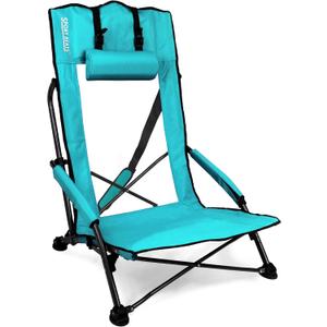 Beach Chairs for Adults Teal 1 Pack | High Back, Low Profile, 22.5" Wide, Headrest, Breathable Mesh, Portable, Outdoor, Beach, Concert