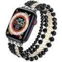 MOFREE Beaded Bracelet Compatible with Apple Watch Band 42mm/44mm/45mm/49mm/46mm Series 10/9/8/7/SE/6/5/4/3/2/1 Women Fashion Handmade Elastic Stretch Strap for iWatch Bands Replacement (Black)