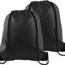 KUUQA 2 Pcs Drawstring Backpack Bags Sports Cinch Sack String Backpack Storage Bags for School Gym Traveling (Black)