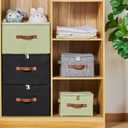 2 x 2 Pack Storage Bins with Zipper Lid Cotton Linen Fabric Lidded Storage Baskets Boxes Foldable Washable Closet Shelf Clothes Organizer Container with PU Leather Handles (Gray, Small Size)