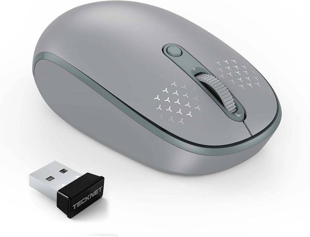 TECKNET Wireless Mouse, 2.4G Quiet Computer Mouse with USB Receiver, 4 Buttons Portable Cordless Mice for Chromebook, Laptop, PC, Mac, 800/1200/1600 DPI - Grey