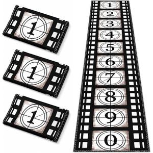 3 Pcs Movie Night Table Runner, 14.5x73.6 Inch, Double Stitched Filmstrip Pattern, Black & White Film Reel Design for Movie Night, Kitchen Party, Birthday, Oscar Themed Events