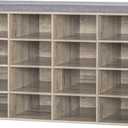 DINZI LVJ Shoe Storage Bench with Cushion, 16-Cubby Shoe Rack, Adjustable Shelves, Multifunctional Shoe Organizer Bench for Entryway, Mudroom, Hallway, Living Room, Bedroom and Garage, Greige