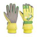 Gilotop Children Ski Gloves Kids Waterproof Winter Outdoor Snowboard Warm Gloves for Boys Girls, Yellow Dino