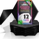 Sonic Acoustics Self-Adhesive 12 Pack Hexagon Acoustic Panels, 14" X 12" X 0.4" High Density Sound Absorbing Panels Sound Proof Insulation Beveled Edge Studio Treatment Tiles-Black