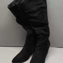 mysoft Women's Cowboy Knee-High Boots Pointed Toe Mid Chunky Heel Pull On Slouchy Boots with Zippers (9.5, Black)