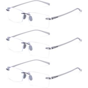 TERAISE Rimless Reading Glasses Comfortable Lightweight Frameless Reader 3 Pack Men and Women Blue Light Blocking Computer Eyeglasses, Grey (1.5X)