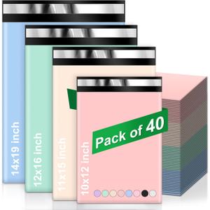 Oududianzi Multi Size Poly Mailers Variety Pack(10 Each: 14x19,12x15,11x15,10x13), 40Pack Assorted Size Shipping Bags, Mailers Poly Bags, Self-Seal Polymailers, Packaging Bags for Shipping