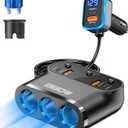 Cigarette Lighter Splitter Adapter 360W: Car 12v Splitter 3 Socket Car Charger Extension Triple USB C 36W and QC3.0 18W Ports 12 Volt Power Outlet DC with Button Switch LED Voltmeter 15A Fuse