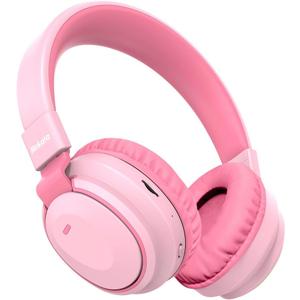 Mokata Kids Headphones Bluetooth 5.3 Wireless Lightweight Fast Charging 68 Hours Play Time Volume Limited 85/94dB Over Ear Foldable with Built-in Mic for Toddler Boy Girl Tablet Pad Pink