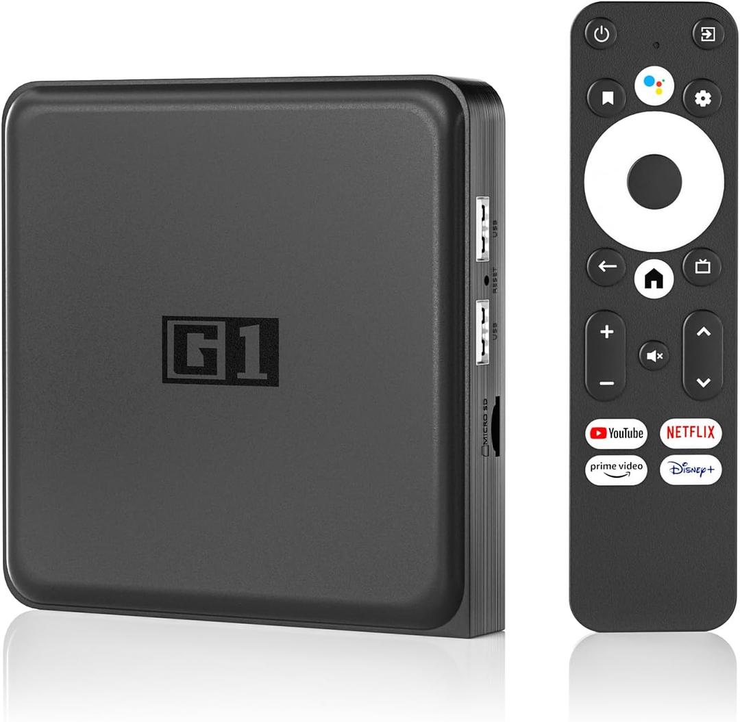 Android 14.0 TV Box 2025, G1 Smart TV Box Compatible with Netflix Google Certified, 4GB + 32GB, Ultra 4K HDR 10+, WiFi 6, Voice Remote Control