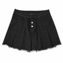 MsavigVice Pleated Jean Shorts for Women Stretch Distressed Frayed Raw Hem Casual Mini Black Denim Shorts Skorts with Pockets, Black