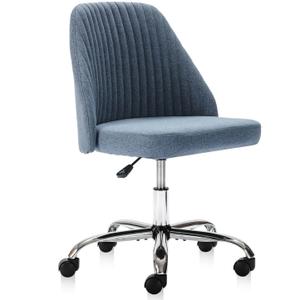 Simple Deluxe Home Office Chair with Wheels, Armless Air Cushion Small Desk Chair, Adjustable Height 360° Rolling Swivel Computer Chair, Grey