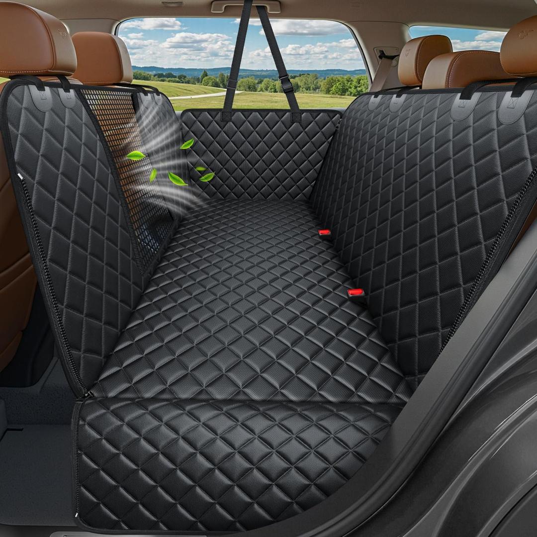 URPOWER 4 in 1 Dog Car Seat Cover for Back Seat, Waterproof Dog Hammock with Mesh Window and Side Flap Pet Car Seat Protector Dogs Backseat Cover for Cars, SUVs & Mid-Size Trucks (Black)