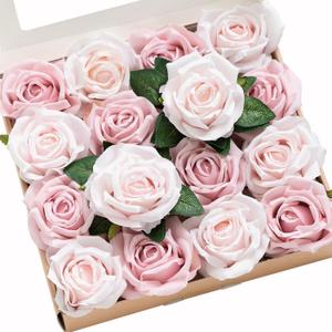 Ling's Moment Artificial Flowers 16pcs Blush Pink Silk Roses with Stems Real Look, 3.5" Fake Ombre Slate Pink Vendela Roses Bulk for DIY Wedding Bouquets Centerpieces Party Baby Shower Home Decoration