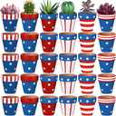 Chunful 24 Pack 4th of July Centerpieces Patriotic Pots 2.56 Inch American Flag Planters Party Favors Gifts Mini Terracotta Pots with Hole for Cactus Flower for Independence Day Decor