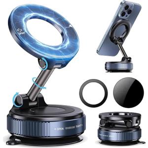 2026 New Upgraded Vacuum Magnetic Car Phone Holder 360 Reinforced Ultra Suction Cup Phone Mount for MagSafe Cell Phone Holders for Your Car/Phone Stand for iPhone, Samsung, All Smartphones (Black)
