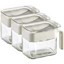 DAHUITX Condiment Jar Spice Container, Sugar and salt container set，Glass Seasoning Box with Spoon Dustproof Lid and Handle,for Kitchen, Counter,Food Storage,10oz Set of 3(grey)