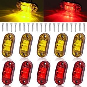 Tnisesm 10Pcs 2.5 Inch LED Trailer Lights 2 Diode Waterproof LED Trailer Side Marker Oval Signal Running Lights for Truck Boat Rv(Amber+Red)