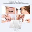 WEILY Makeup Mirror with 21 LED Lights,Two Power Supply Modes, Adjustable Touch Screen and 1x/2x/3x Magnification Tri-Fold Vanity Mirror,Chargeable Travel Cosmetic Mirror for Desktop(White)