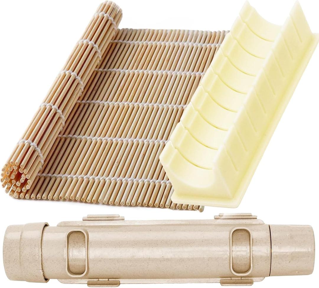 Sushi Making Kit with Bamboo Sushi Mat, Sushi Cutting Mold & Sushi Bazooka, Better Than Single Sushi Mats or Molds, Food-Grade, Beginner Friendly Sushi Maker Set for Perfect Homemade Maki Rolls