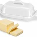 Qinyoung Ceramic Butter Dish with Lid for Countertop Extra Large Elegant Butter Dish Tray with Handle Durable Heavyweight Glazed Ceramic Kitchen Container Keeper Non-slip Base Minimalist(White)