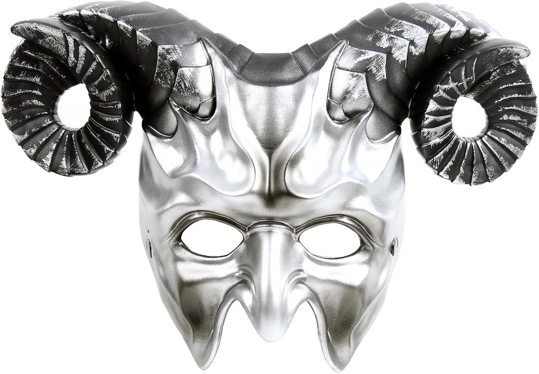 VZQI Devil Mask Krampus Mask Sheep Half Face Halloween Masquerade Cosplay Props For Adults (Silver)