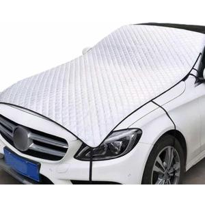 Car Hood Cover, Multi-Layer Thickening Waterproof Coat for Front Windshield Hood, All Seasons Foldable Shield with Fixed Strap, Universal Half Car Snow Cover (Silver)