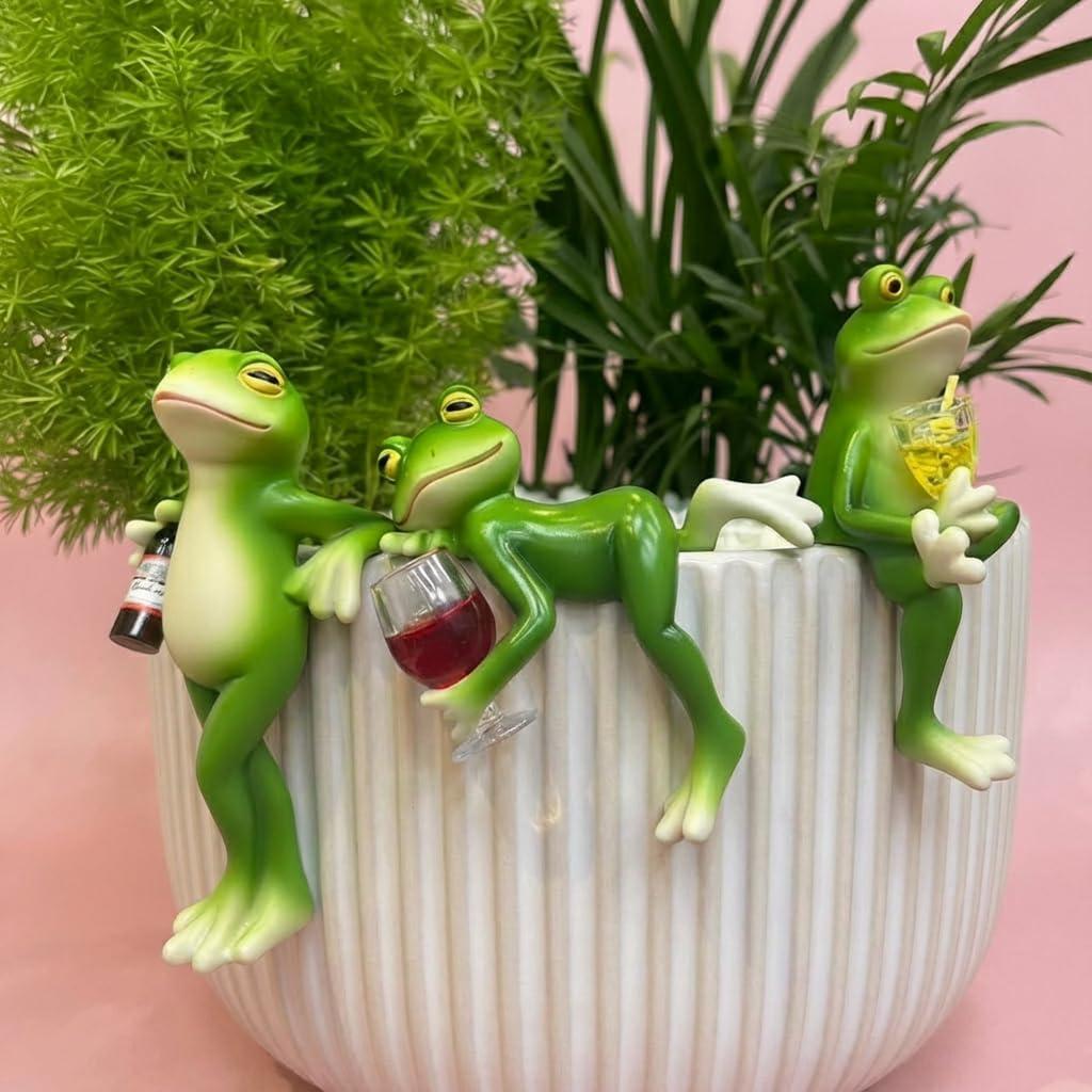 3 PCS Tipsy Frog Figurines,Flower Pot Hugger Ornament,Cute Frog Decor for Plant Pot Decorations, Home Decor,Garden Decor, Balcony Indoor/Outdoor Ornaments Gifts for Woman