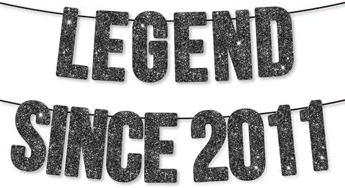 Pre-Strung Legend Since 2011 Banner for 14th Birthday Party Decoration, Happy 14th Men Women Birthday Party Banner, Handmade - Black