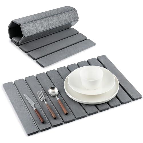 Stone Dish Drying Mat for Kitchen Counter | Diatomaceous Earth Water Absorbing Large Dry Mats 24"×16" Gray