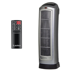 Lasko Oscillating Digital Ceramic Tower Heater for Home with Adjustable Thermostat, Timer and Remote Control, 23 Inches, 1500W, Silver, 755320