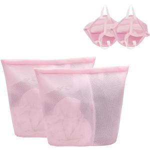 2 Pcs Special Zoning laundry bag for delicates with handles mesh laundry bags washing machine laundry totes travel storage and sorting bag (Pink2)