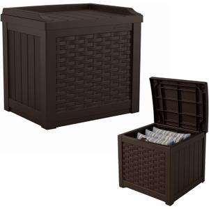 Suncast Outdoor Deck Box - 22 Gallon Java Resin Outdoor Storage Box, Weatherproof Patio Storage Bin Container for Seating & Organizing Cushions, Tools & Towels for Pool, Yard, & Garden