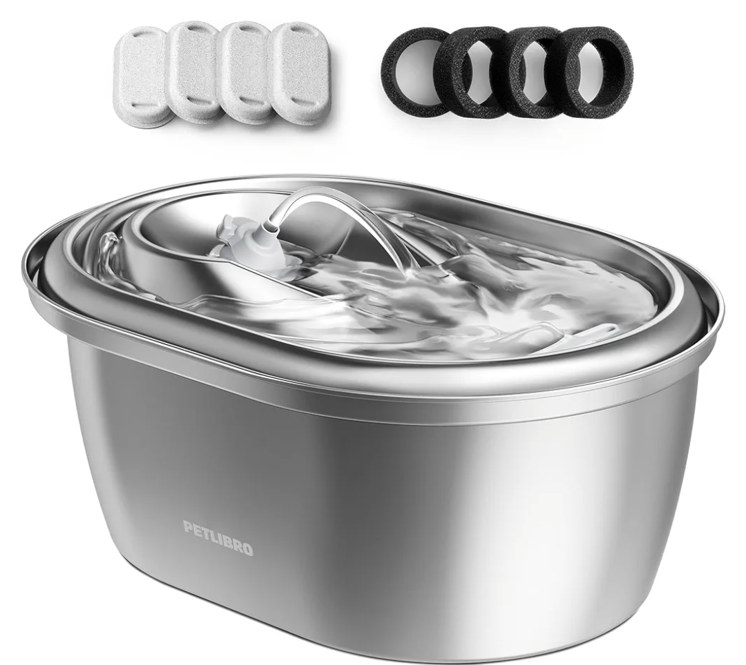 PETLIBRO Stainless Steel Cat Water Fountain, 101oz/3L Pet Water Fountain for Cats Inside, Food-Grade Dog Water Fountain, Automatic Cat Water Dispenser