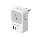European Travel Plug Adapter, TESSAN International Power Adaptor with 4 Outlets 4 USB Ports (2 USB-C, 1 with PD 20W), Type C Adapter for US to EU Europe Spain Iceland France Italy Germany Portugal (grey)