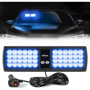 Nilight Blue 48LED Visor Strobe Lights Interior Windshield Emergency Warning Light Super Bright LED for Police Enforcement Firefighters Vehicle Trucks