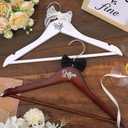 2 Pcs Bride Bridal Groom Hanger Wedding Dress Hanger with Pearl Ribbon Bow Tie Wooden Hangers for Wedding Gift Bridal Shower Party Supplies