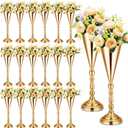 Unittype 20 Pcs 16.5 Inches Tall Gold Vase Centerpiece Wedding Metal Flower Arrangement Stand Trumpet Vase Tabletop Stand Decorative Centerpiece Table Decoration for Anniversary Ceremony Party Decor