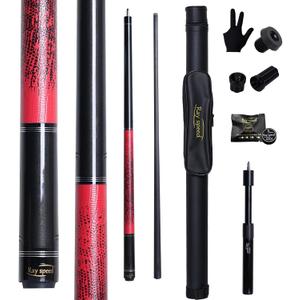 Carbon Fiber Pool Cue Stick 12.5mm Rainbow Tip Low Deflection Pool Stick with Uni-loc Pin Joint and Extension Pool Stick-20 oz (Red)