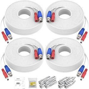 ANNKE 30M/100ft BNC Cable, Video Power Extension Surveillance Camera Cables for CCTV Security DVR System Installation, Free 8X BNC Connectors and 100pcs Cable Clips Included, 4 Pack, White