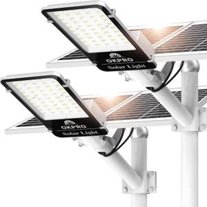 OKPRO 2PACK 20000W Solar Street Lights Outdoor, 7000K Solar Street Light Dusk to Dawn, Heavy Duty Outdoor Street Lights, Wide Angle with Remote Control, IP66 Waterproof