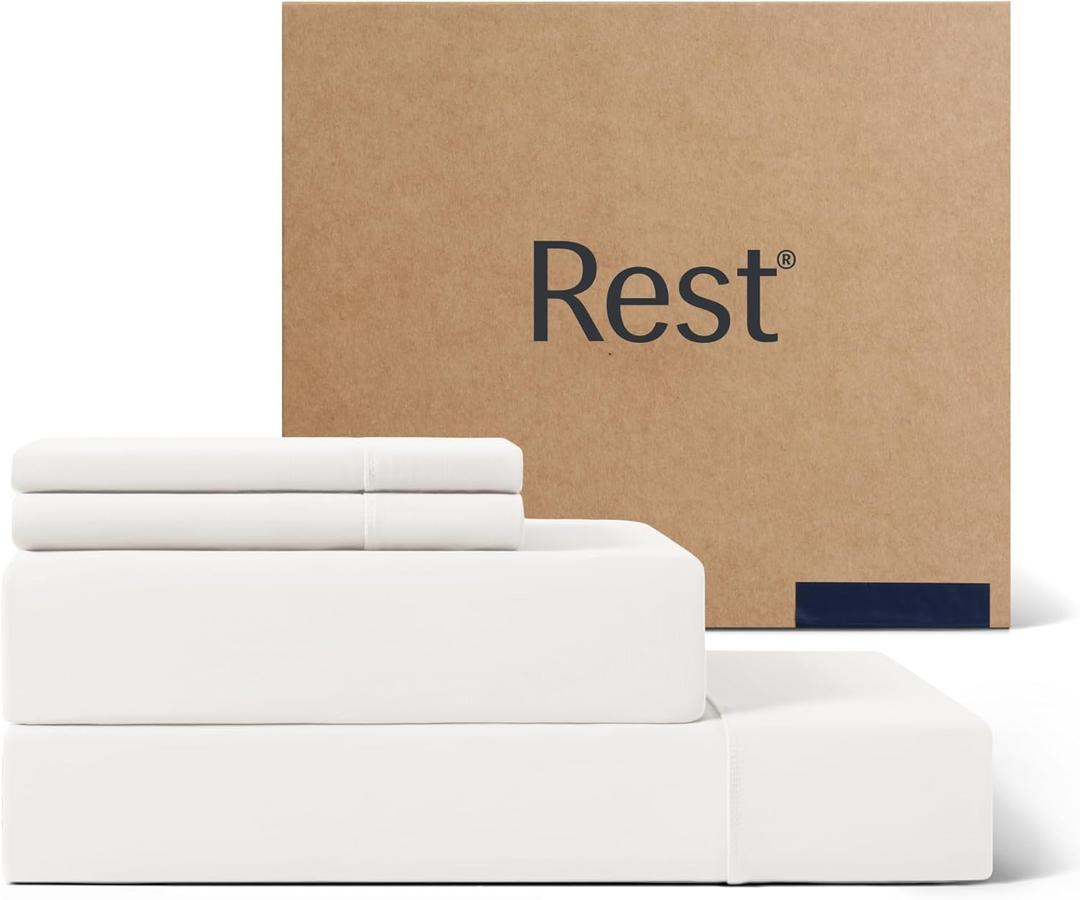 REST Evercool+ Cooling Sheet Set, Queen Size, Arctic White, Breathable Bed Sheets for Hot Sleeper and Night Sweats, with Pillowcases, with Ionic+ Self-Cleaning Silver Yarn for Sensitive Skin, 4PCS (Queen, Arctic White)