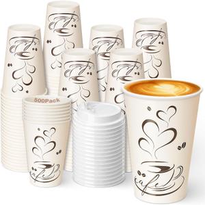 Jingmore 500 Pack 12 oz Disposable Coffee Cups with Lids, Paper to Go Cups for Hot & Cold Drinks for Cafe, Office, Events, Parties (White Lid)