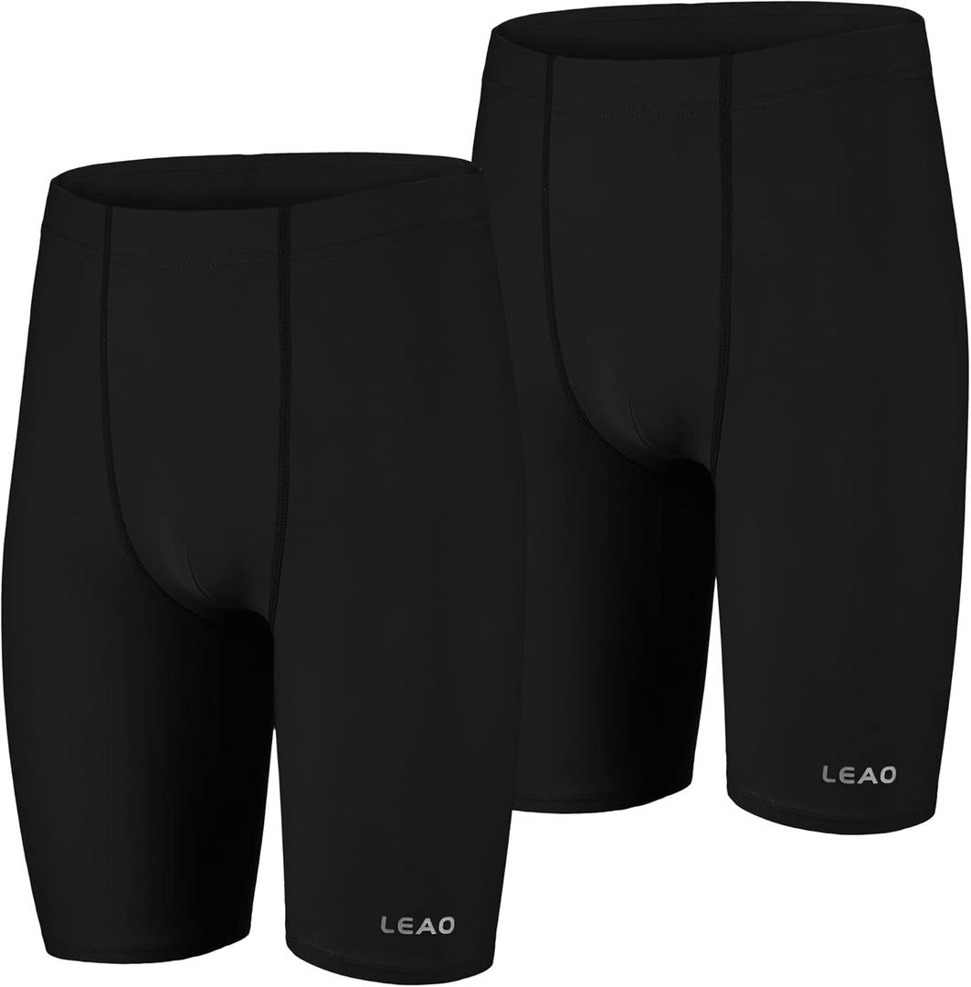 LEAO Youth Boys Swim Jammers Solid Swimsuit UPF 50+ Sun Pretection Quick Dry Athletic Swimming Shorts (Small, Black/Black( 2-pack))