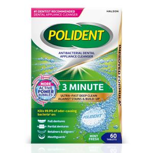Polident 3 Minute Antibacterial Dental Appliance Cleanser Tablets, Retainer Cleaner Tablets, 60 Count