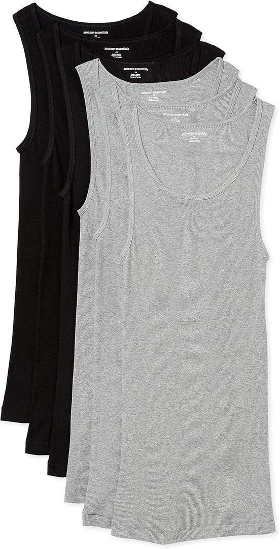 Amazon Essentials Men's Lightweight Tank Undershirts, Pack of 6 (Large, Black/Grey Heather)