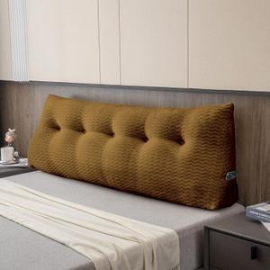 Large Bolster Triangular Headboard Wedge Backrest Positioning Support Bed Rest Reading Pillows Headboard Wedge Pillows for Day Bed with Removable Cover (Queen (59x8x20 Inches), Gold)