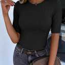 ANRABESS Womens Half Sleeve Crewneck Tops Ribbed Knit Slim Fit Shirts Basic Tee 2026 Spring Summer Dressy Casual T-Shirts (Black, M)
